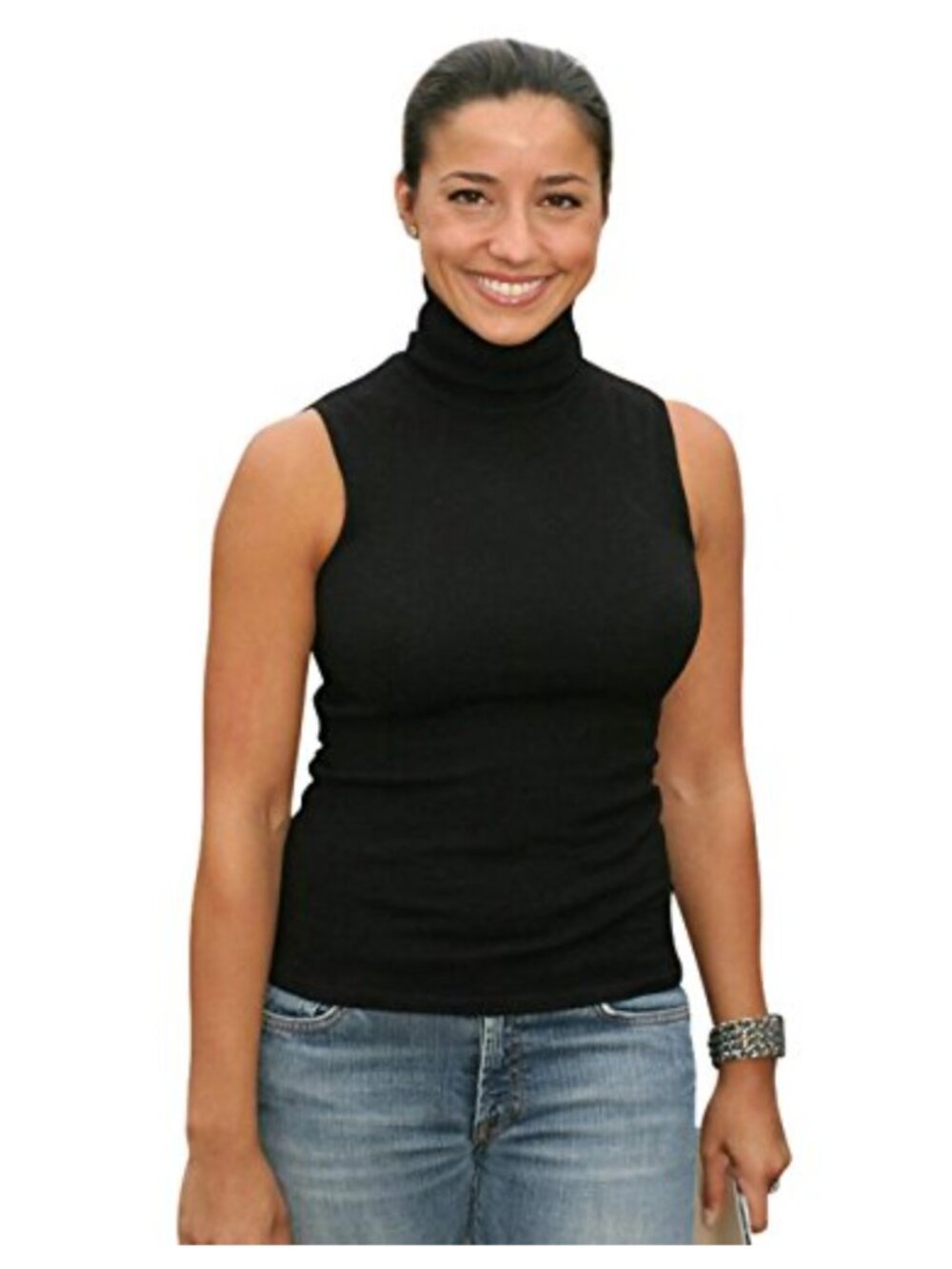 Women's Cotton Spandex Mock Turtleneck Sleeveless Tank Top Base Layer